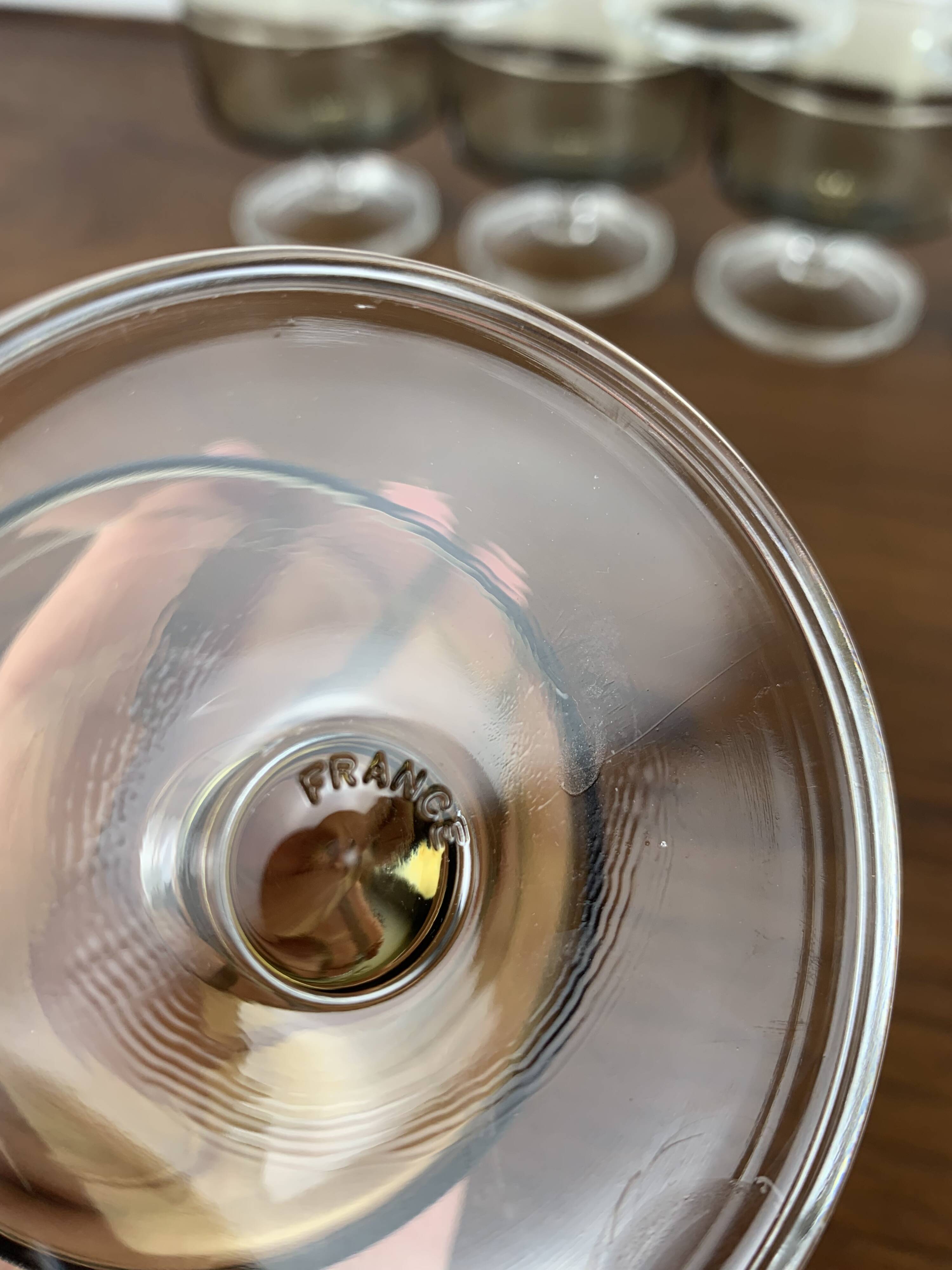 Set of 9 smoked glass champagne glasses, 1970