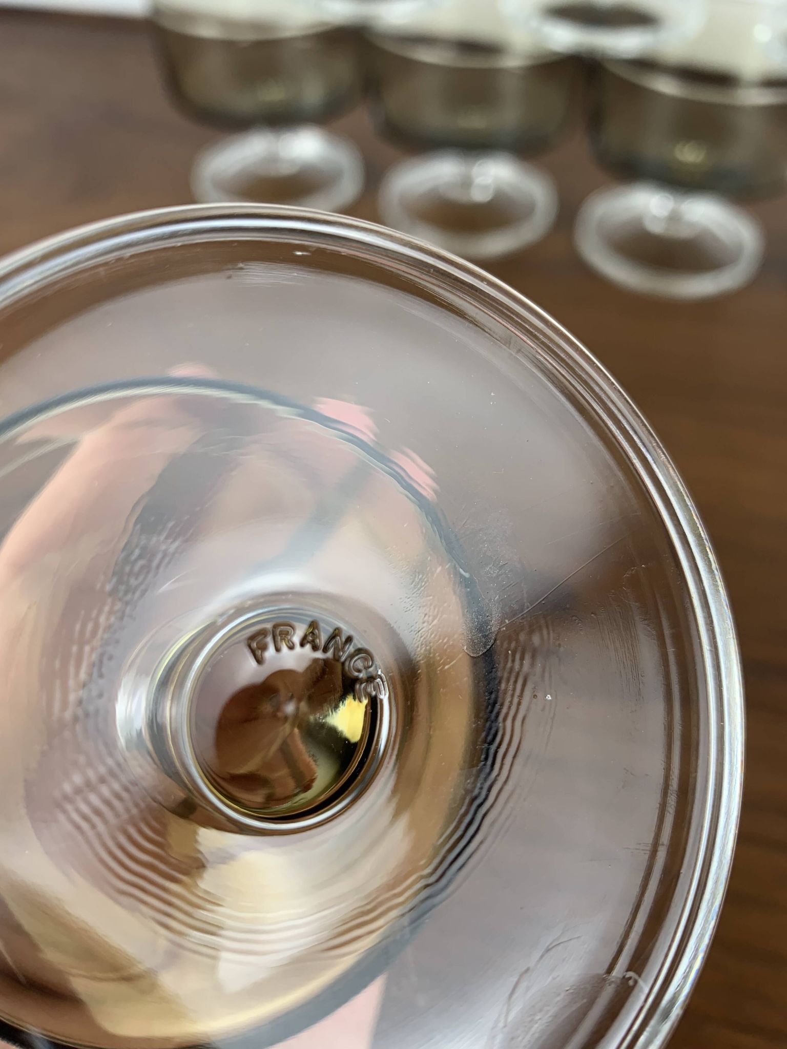 Set of 9 smoked glass champagne glasses, 1970