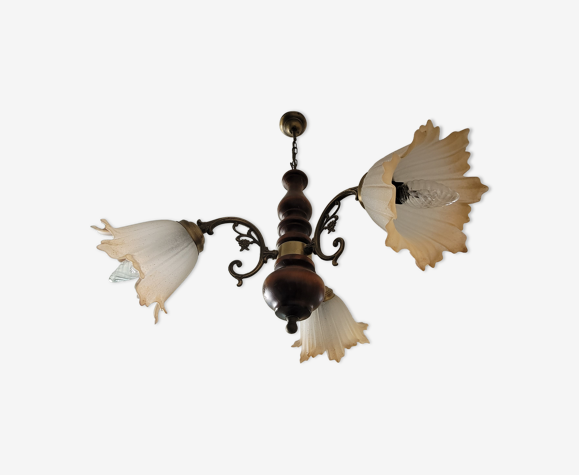 Lampe année 80 3 branches - globe fleurs