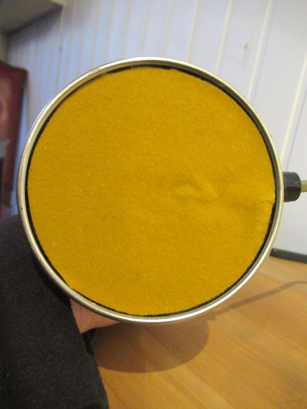 Vintage lamp, steel and brass. Pig bladder lampshade