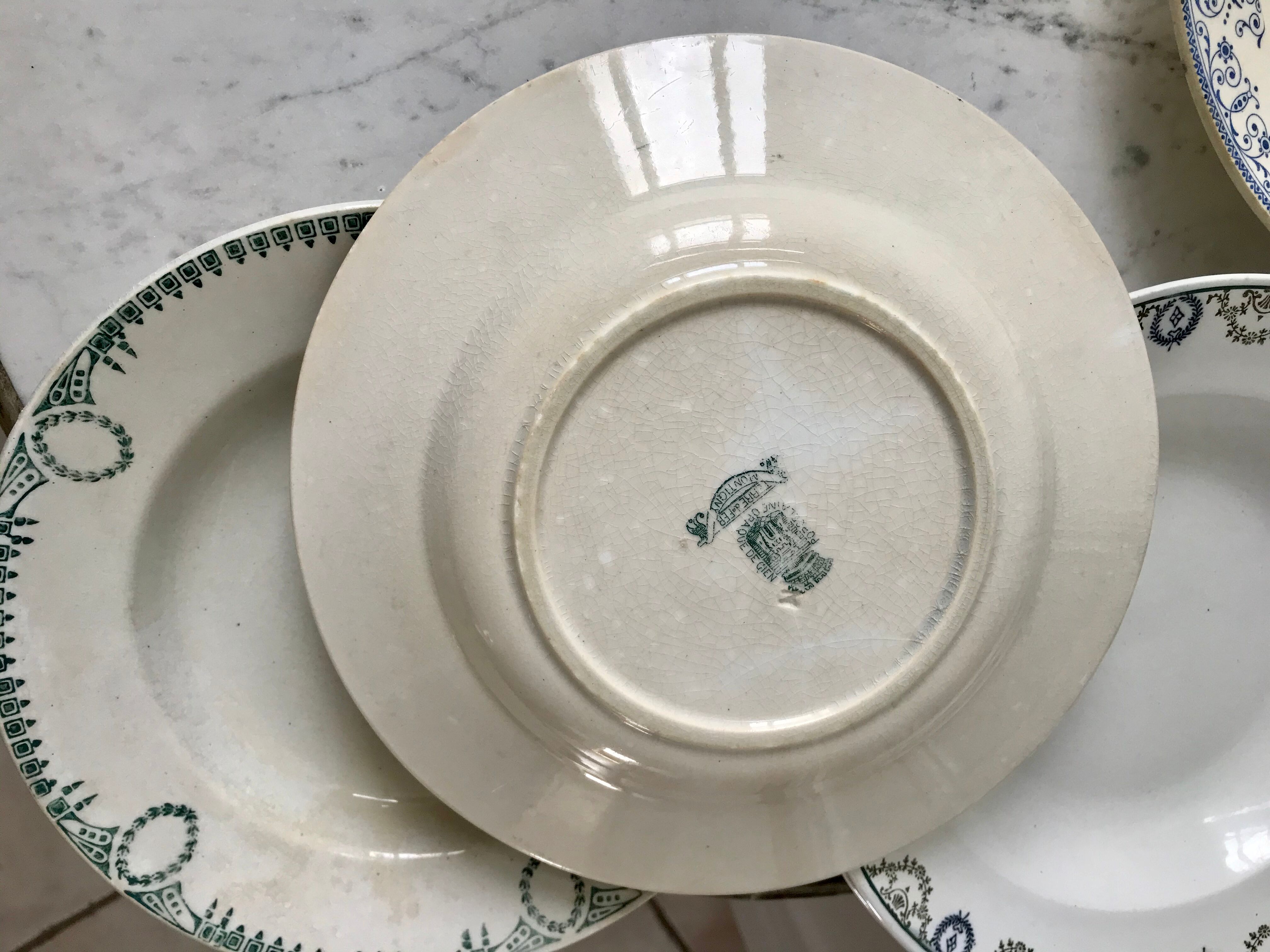 Set of 6 hollow plates Terre de Fer mismatched late nineteenth