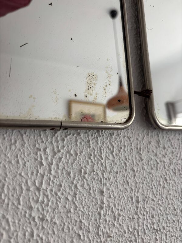 Miroir vintage 1960 triptyque barbier simili crocodile bleu barbeau - 20 x