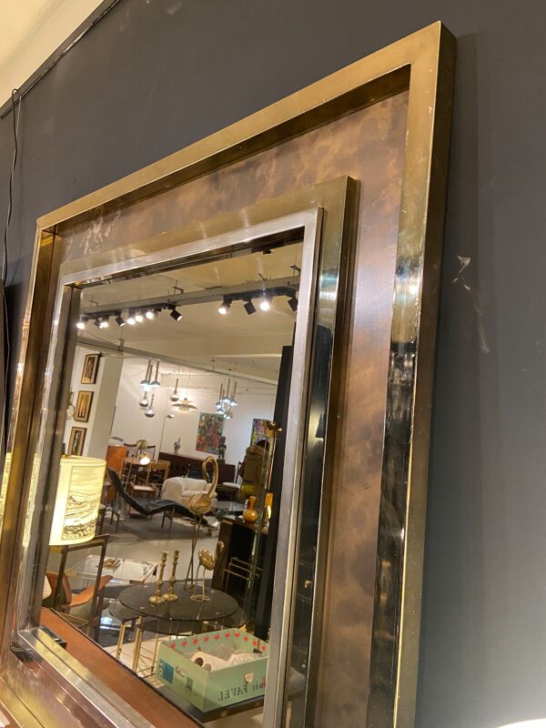 Miroir Belgo Chrom XXL laiton étain chrome et miroir bronze 130x130cm
