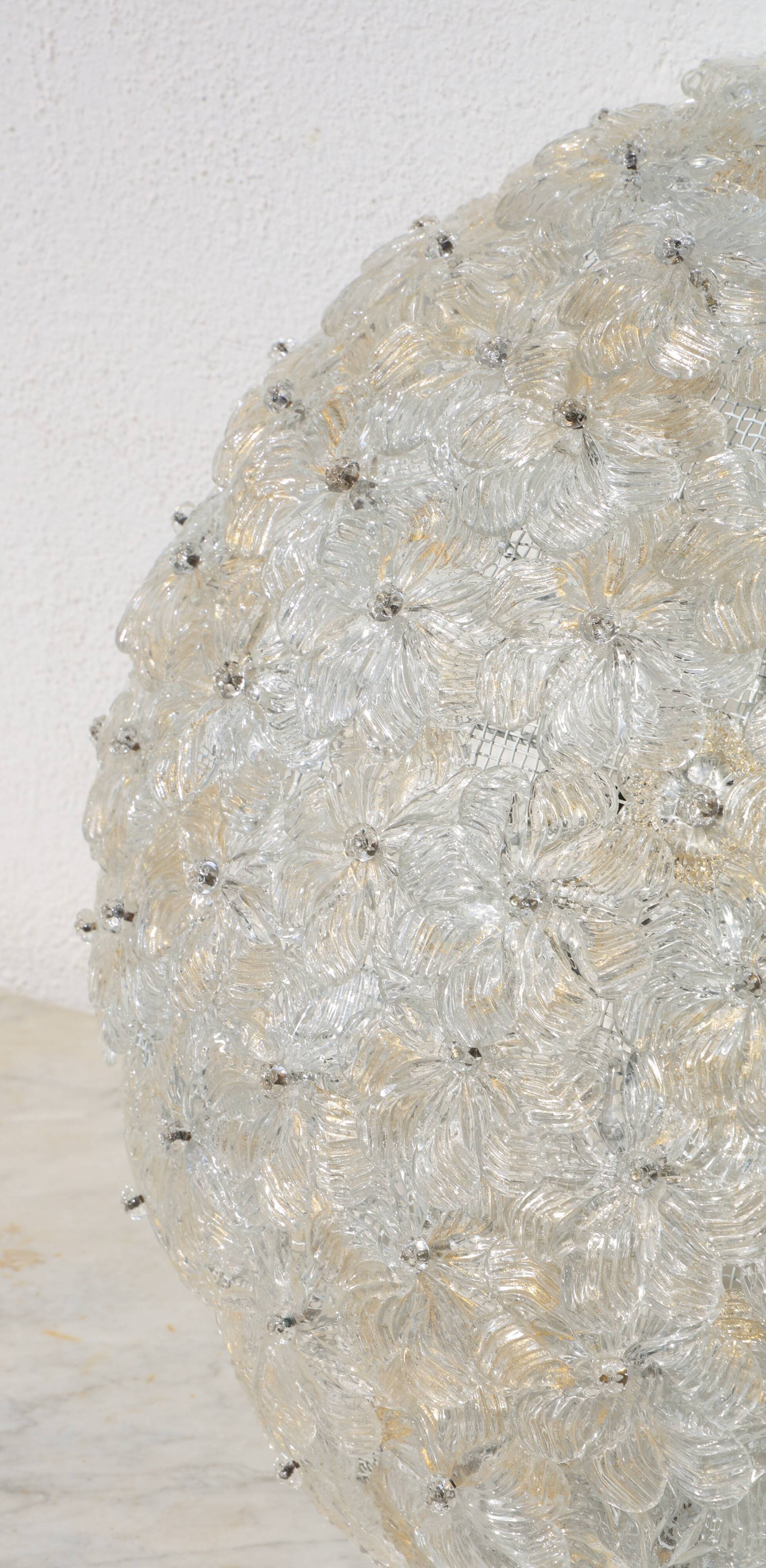 Wonderful Large Gold and Transparent Murano Glass Ceiling Light Flower by S