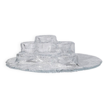 Vintage glass candlestick from the 1970s, Vulcano by Pertti Kallioinen for Muurla, holds six tealights or candles, Scandinavian design, elegant gift idea.