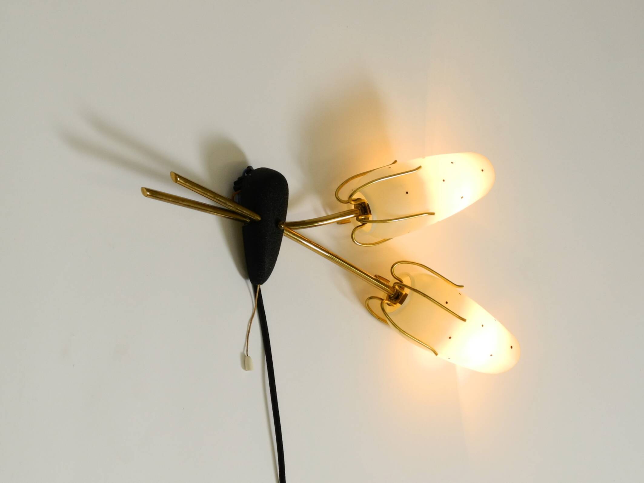 Beautiful Mid-Century brass wall lamp with painted glass shade
