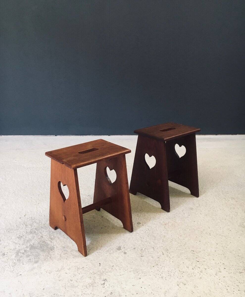 Arts & Crafts Heart Stools, Belgium, 1920s, Set of 2