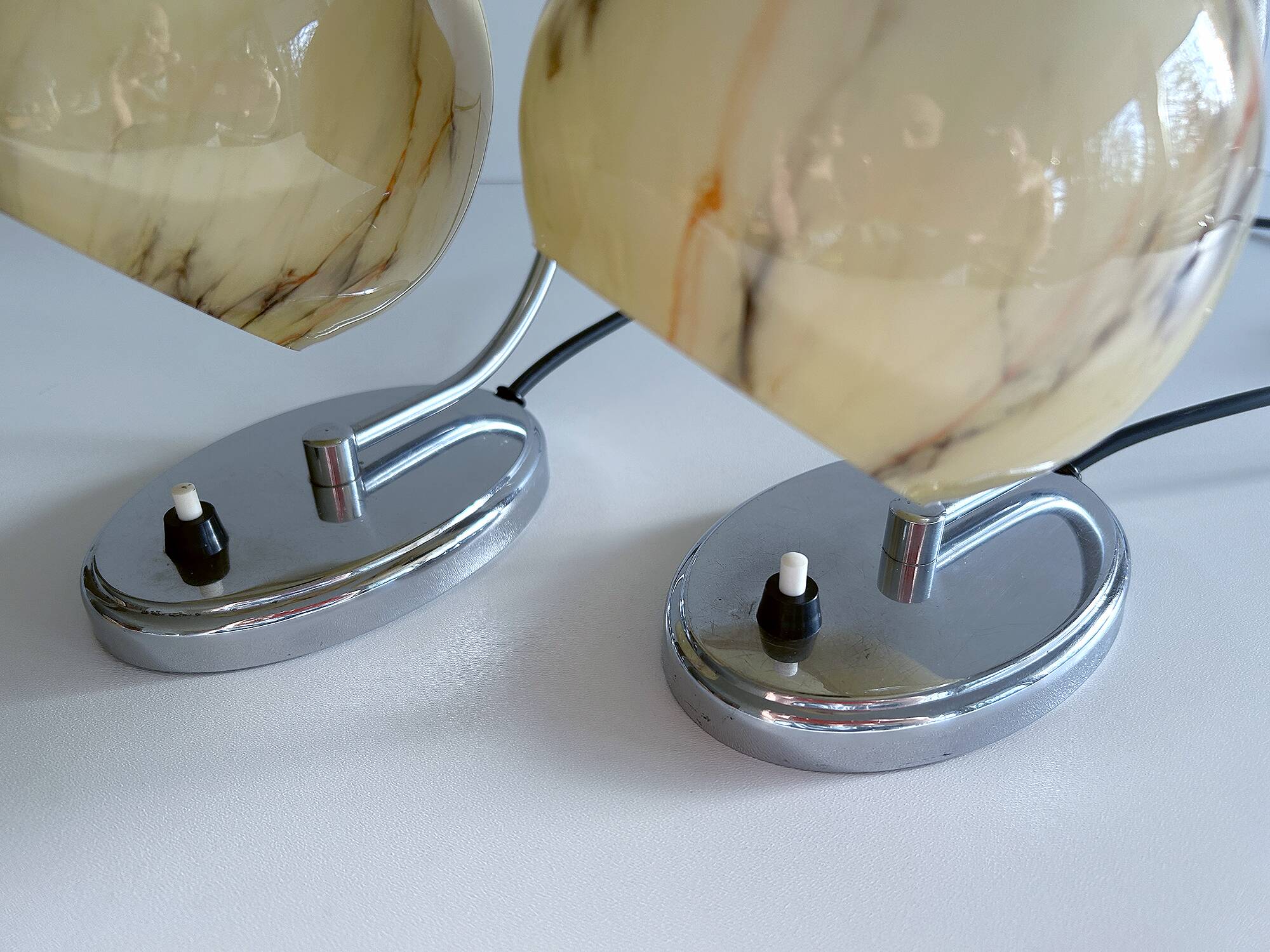 Pair of art deco lamps, chrome glass