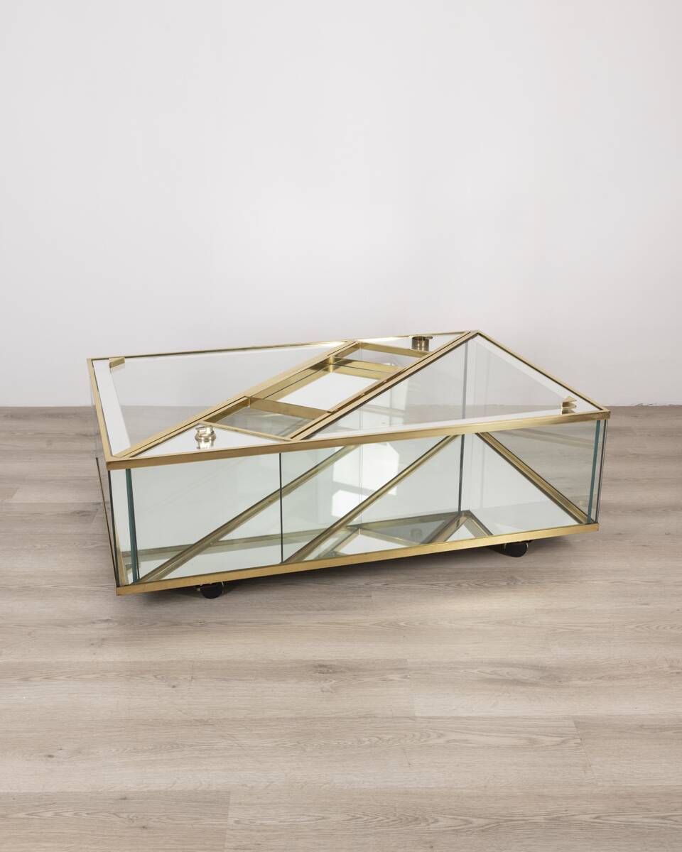 Vintage 60's table in golden brass and crystal italian design