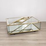 Vintage 60's table in golden brass and crystal italian design