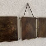 Vintage 1930s Art Deco triptych barber's mirror with brown lizard design - 26 x 61 cm