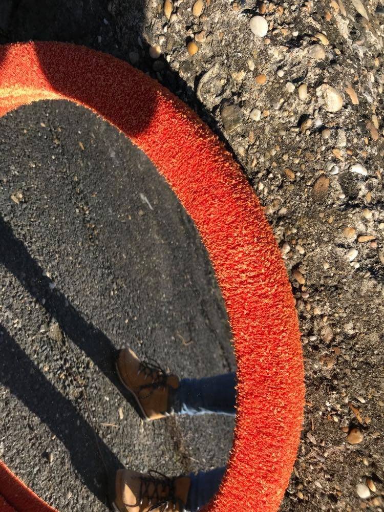 Vintage coral fabric dressing table set, 6 pieces (table, mirror, ottoman, bedside table)