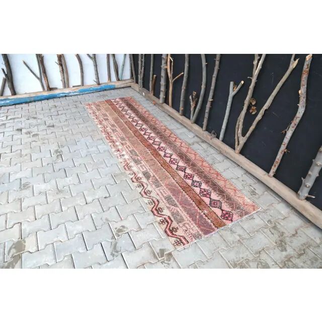 1970's Vintage Turkish Hand-Knotted Hallway Kitchen Runner Rug 84x296