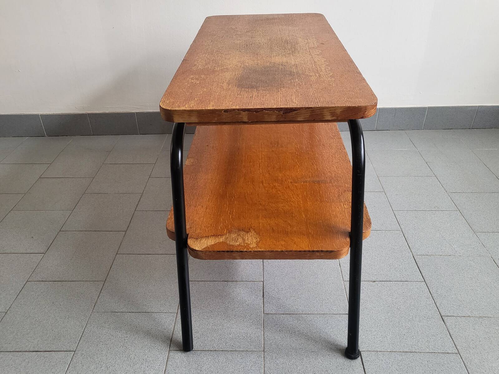 Vintage 1950 coffee table magazine rack in steel & beech 50s rockabilly zazou