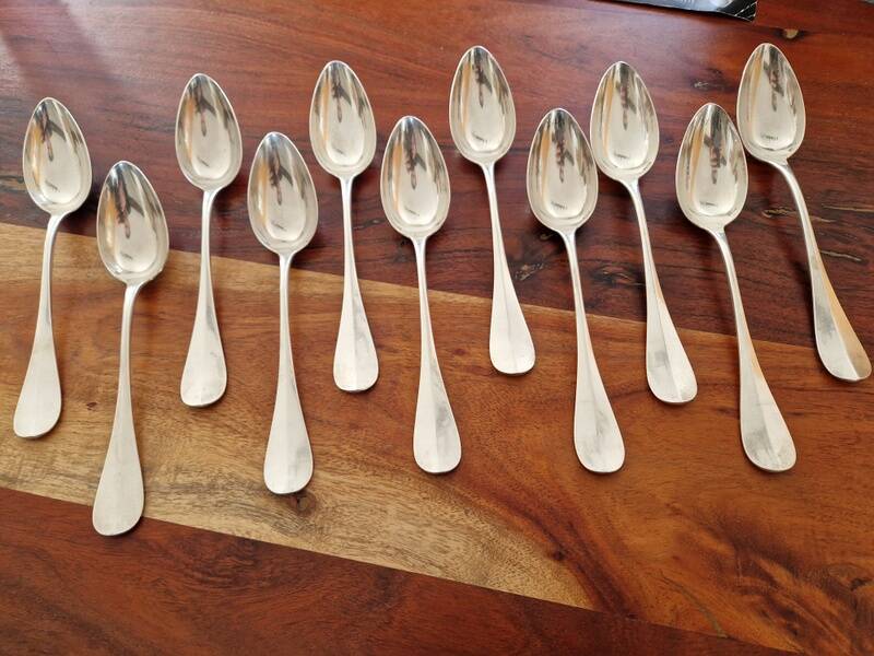Christofle - Set of 11 Fidelio baguette pattern silver-plated table spoons
