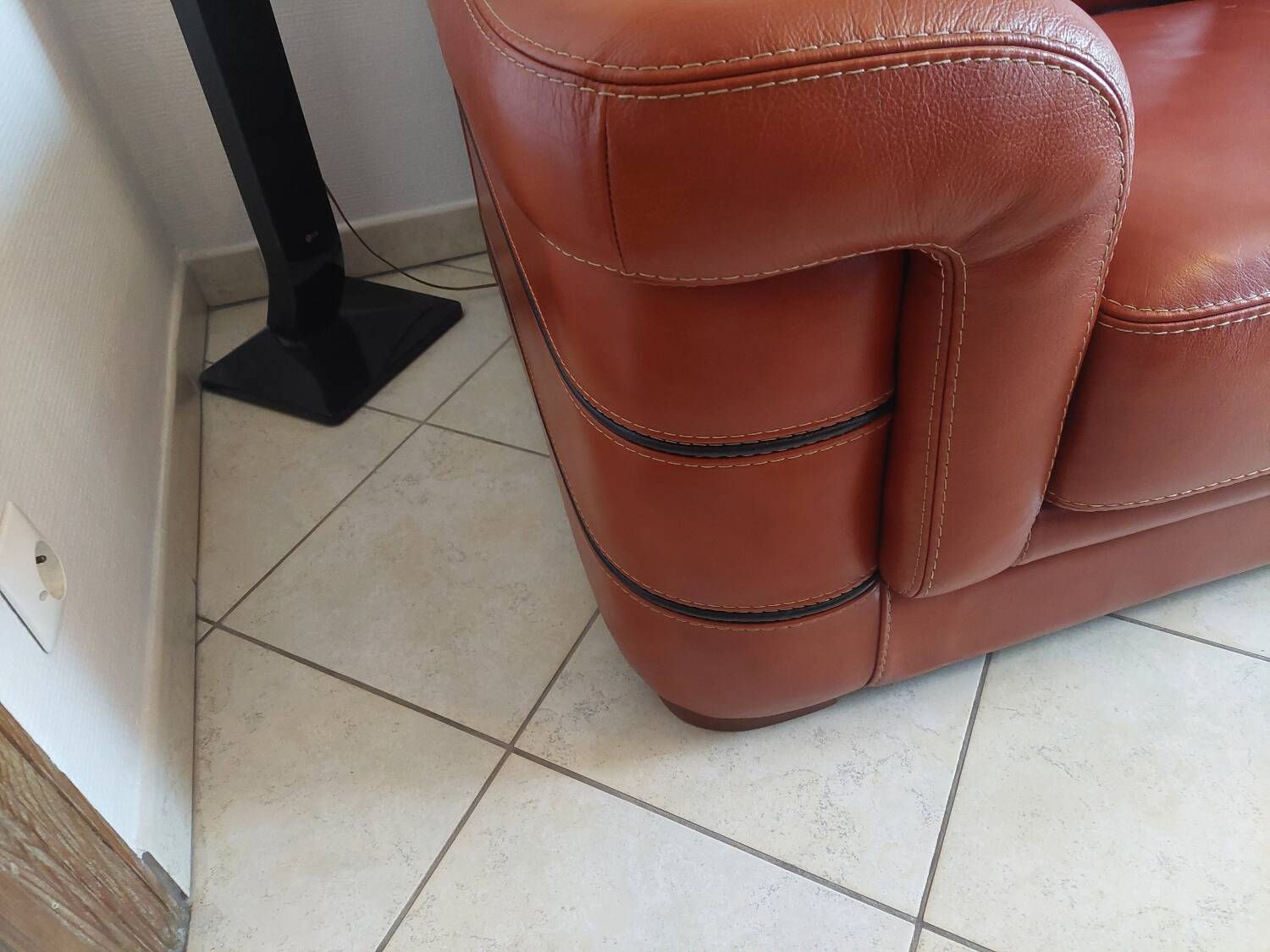 Large brown buffalo leather sofa