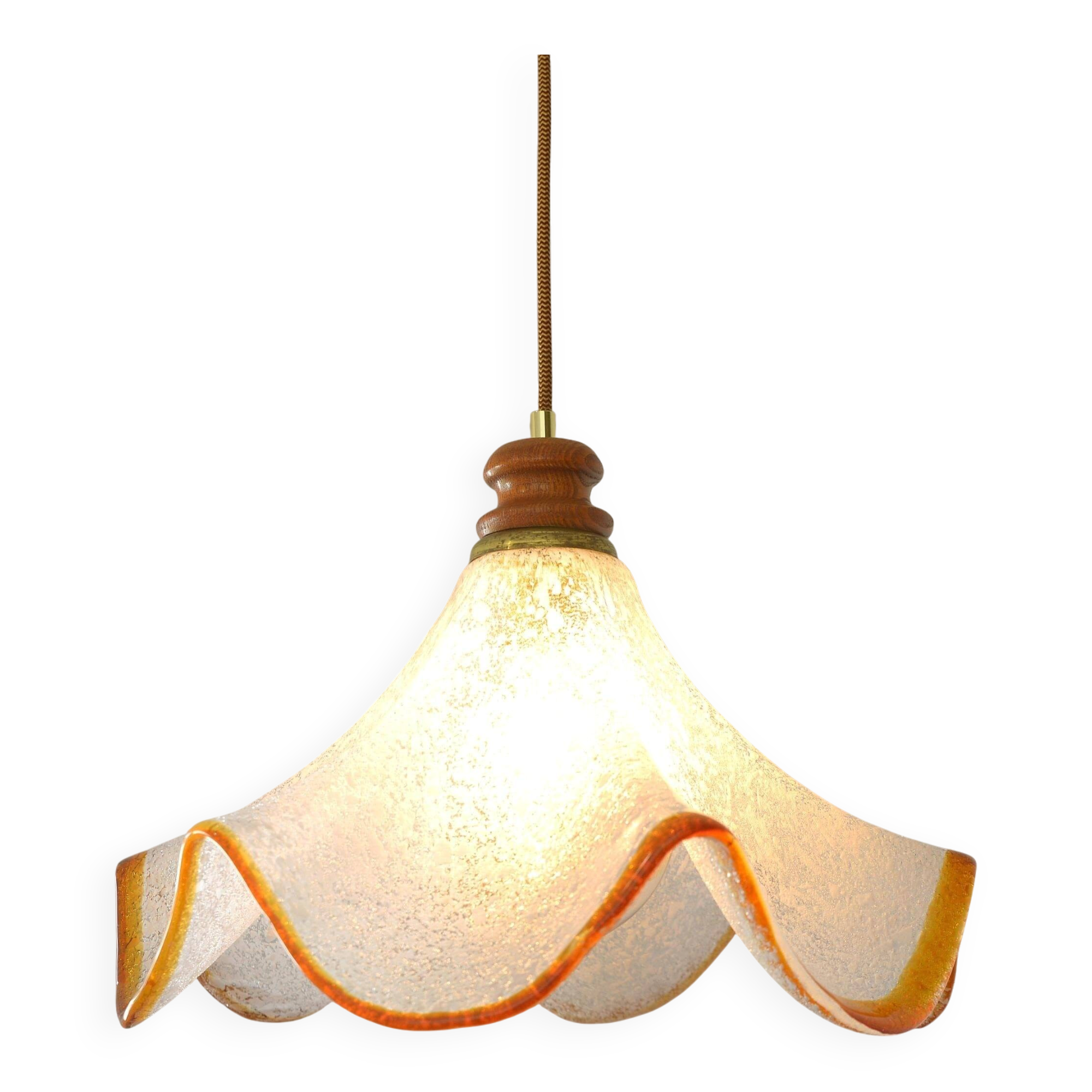 Hand Blown Murano Glass Pendant Light – Amber Rim, 1970s Italy Design