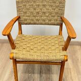 Pair of woven teak armchairs
