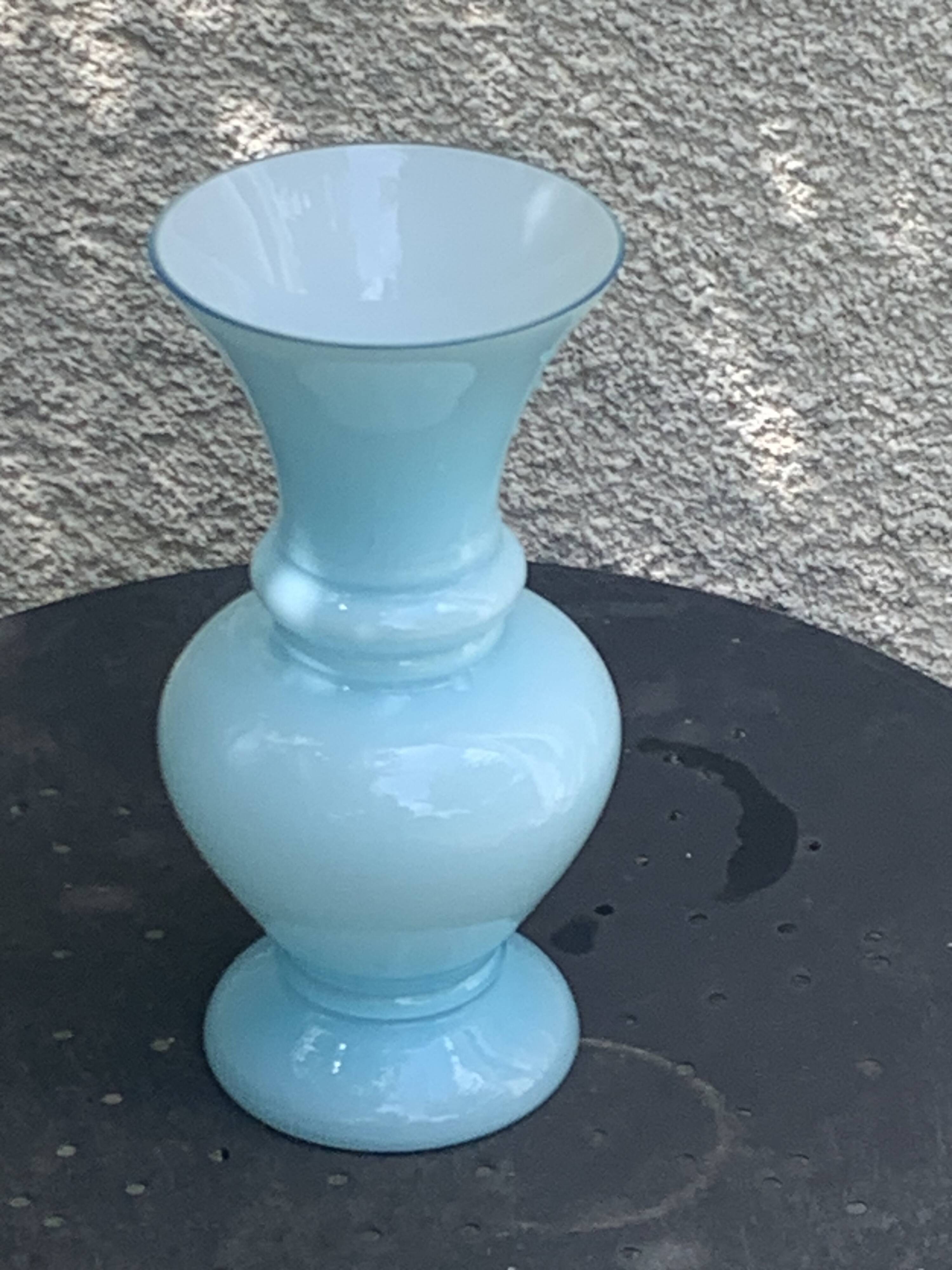 Large vintage pastel blue opaline vase