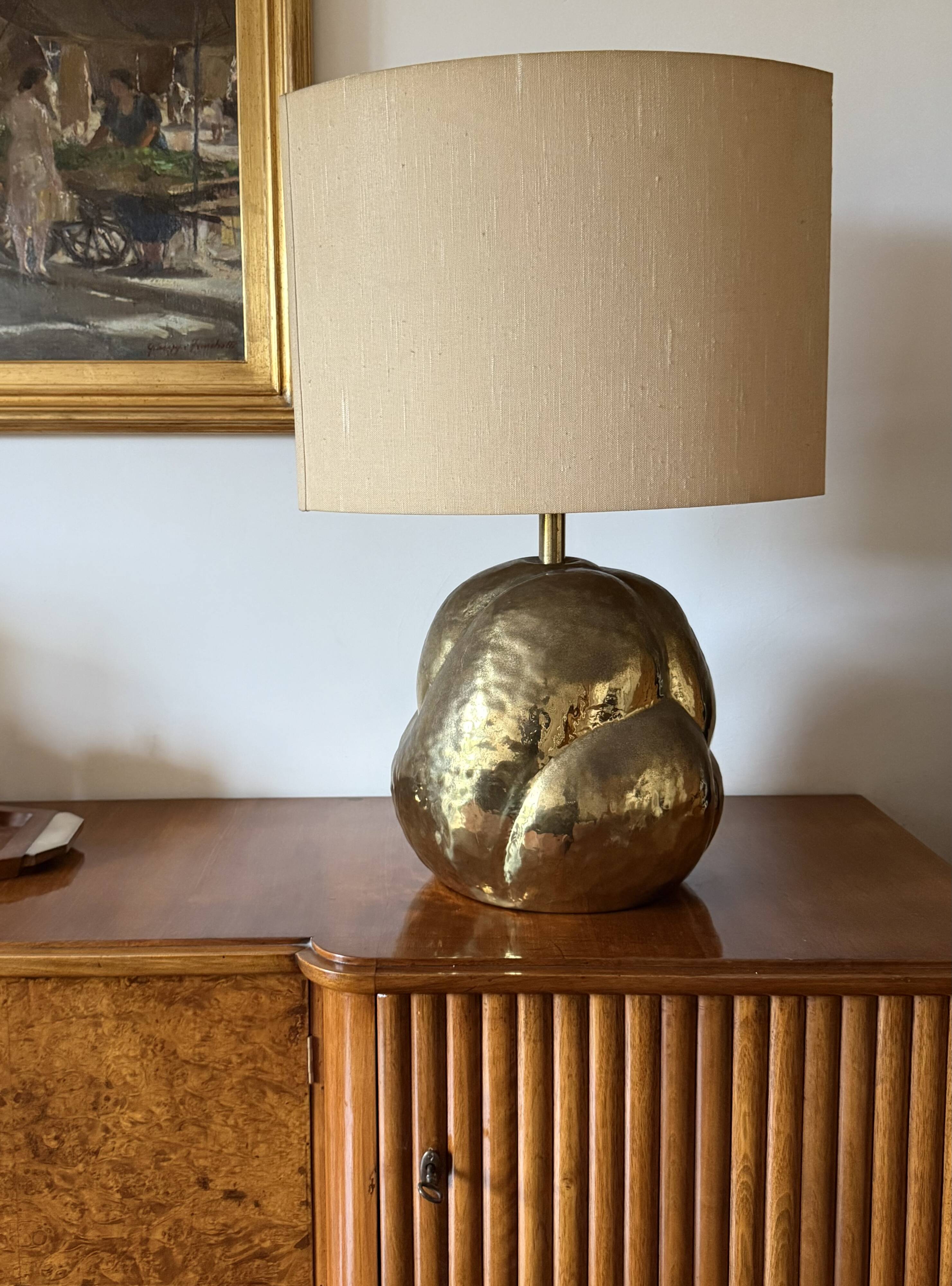 Organic modern brass table Lamp, Tommaso Barbi Italy 1970