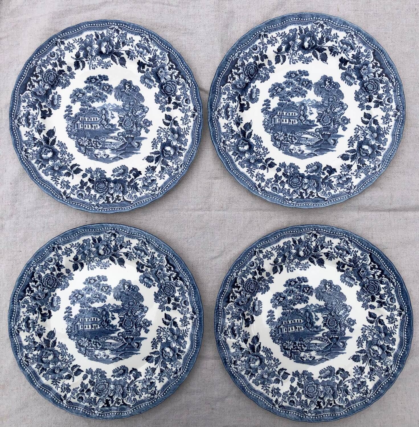 4 Churchill Cobalt Blue English Dinner Plates Made in Staffordshire England