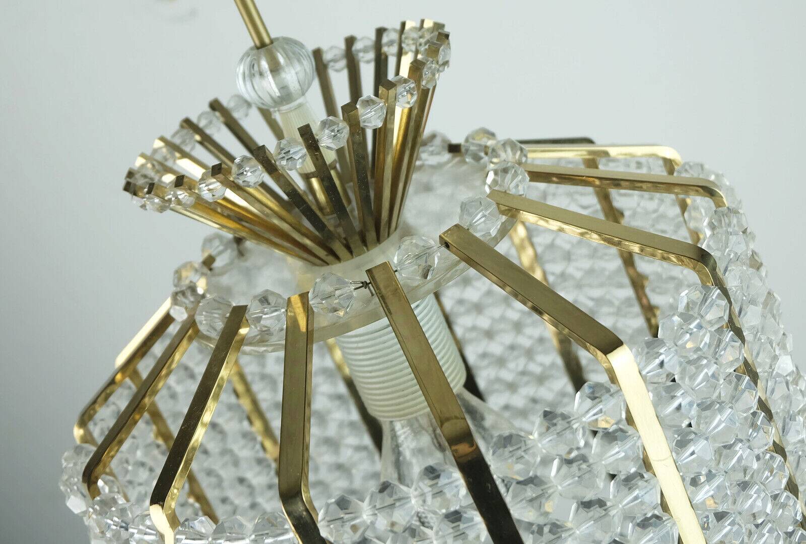 1960s PENDANT LIGHT brass and acrylic hollywood regency style
