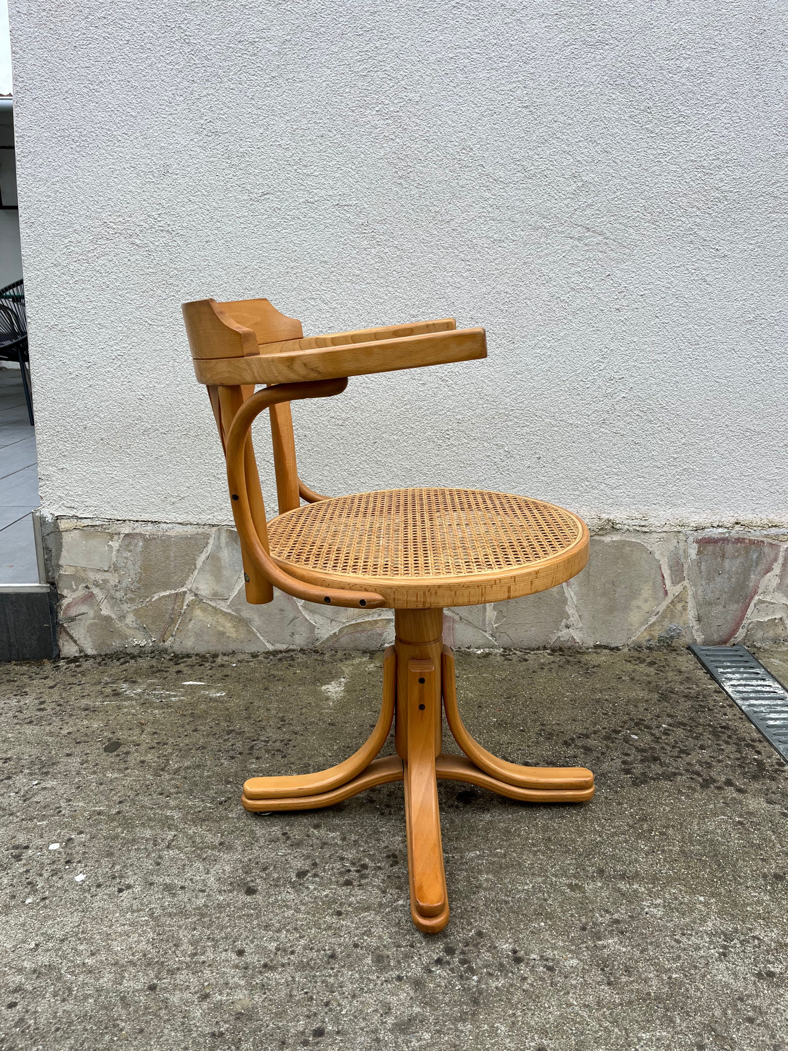 Vintage Thonet style swivel office chair – bent wood & cane