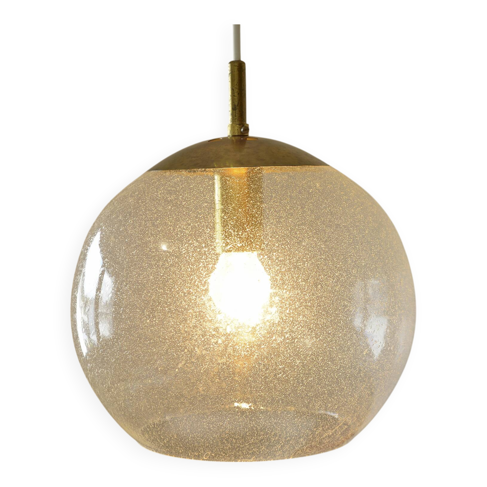 Vintage brass and bubble glass pendant lamp mid century modern hanging lamp