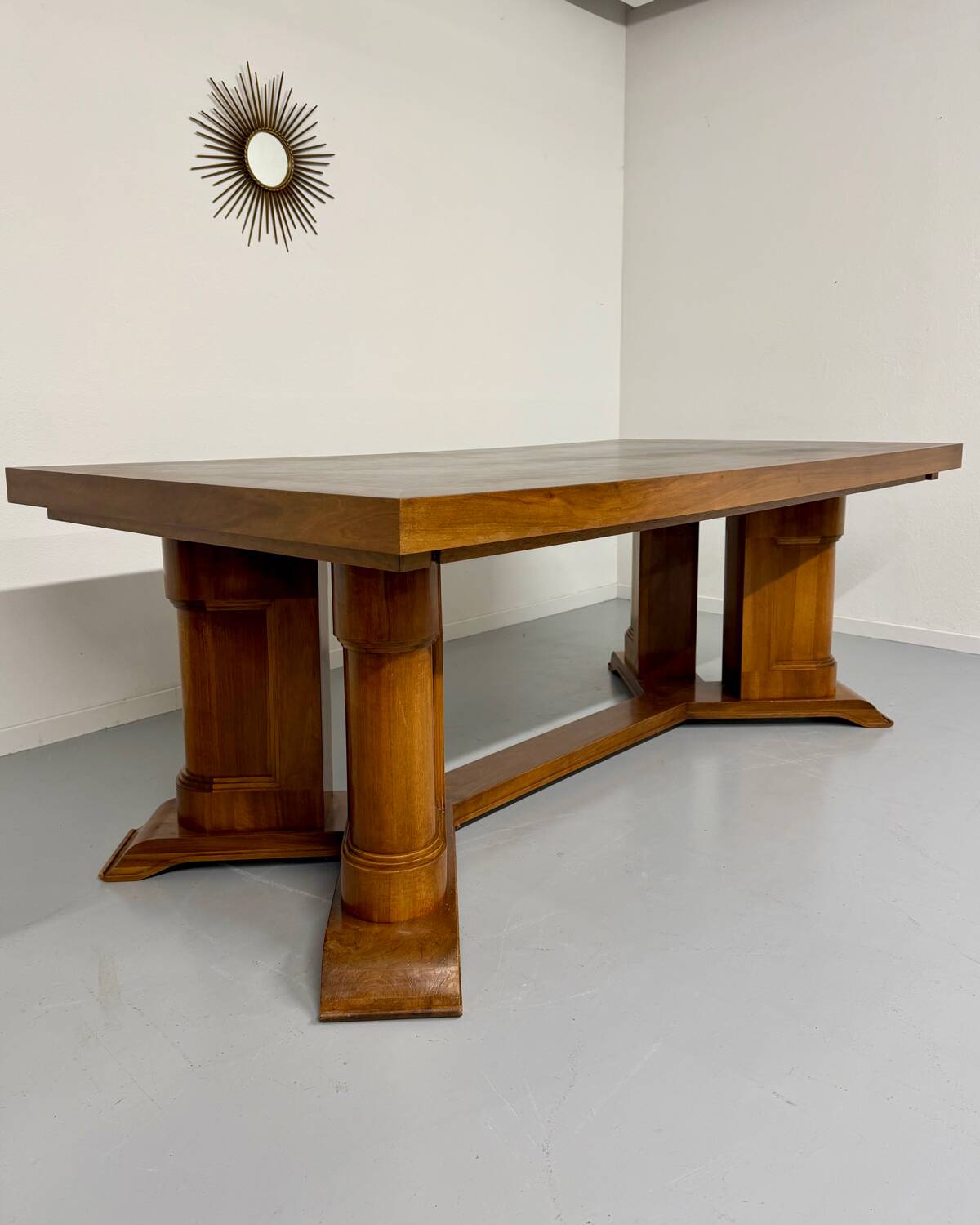 Ancienne table en noyer et loupe art déco année 30 France rallonges