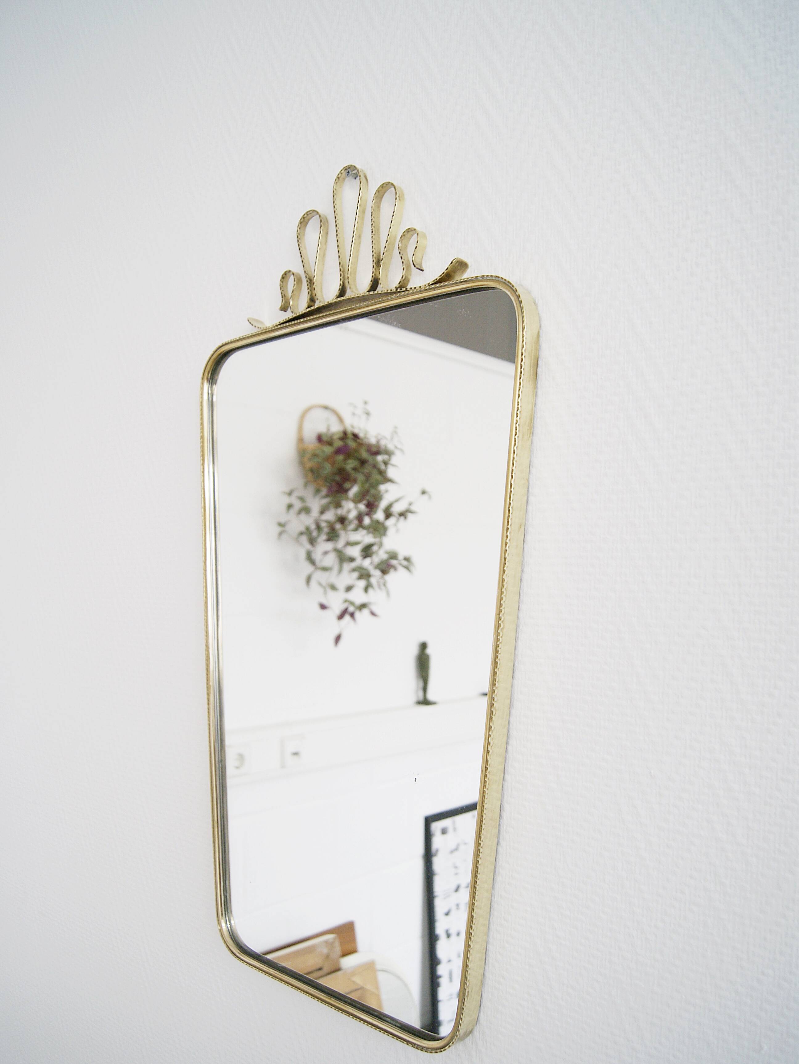 Mid century brass mirror, 40x74cm