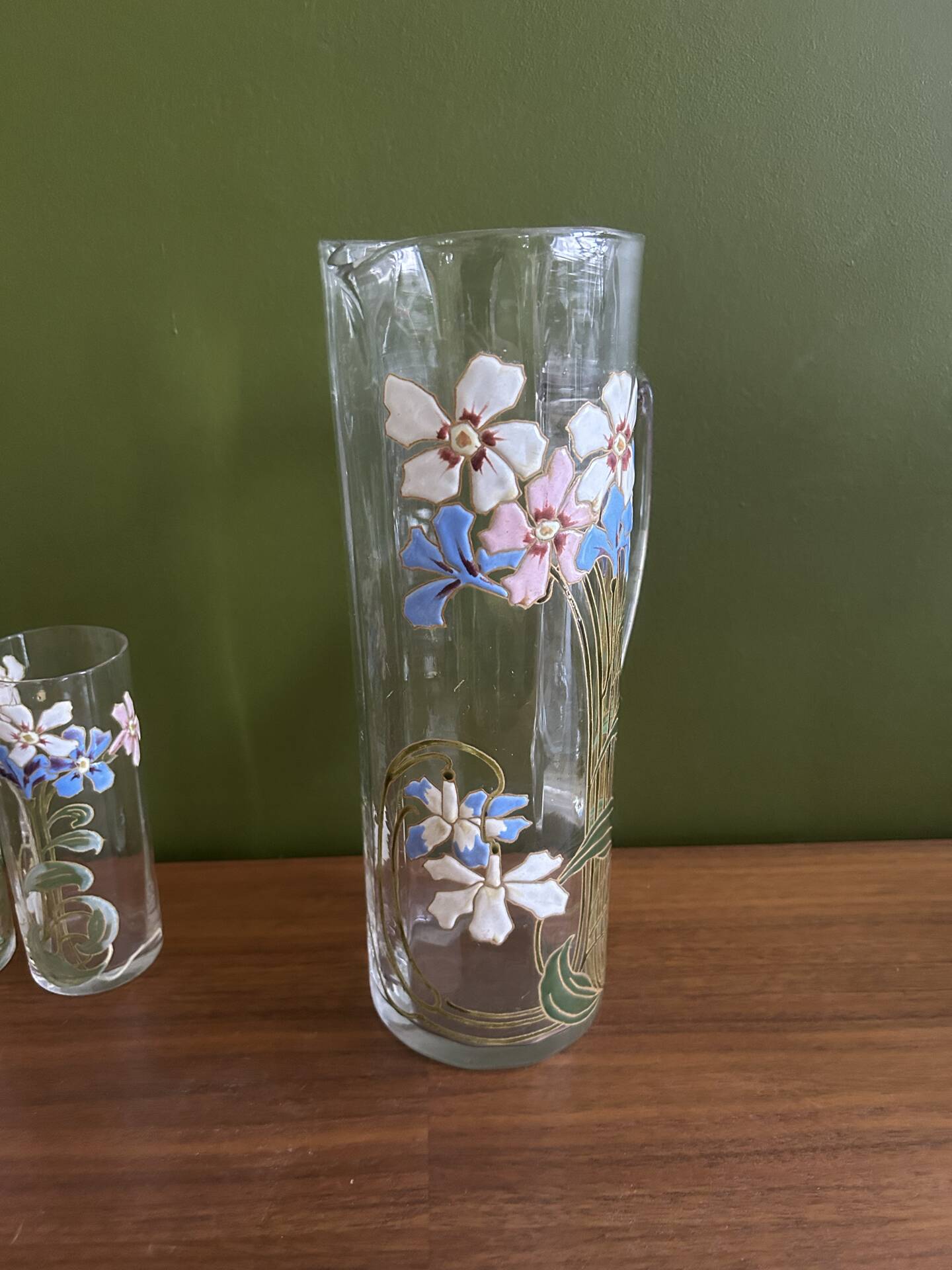 Set of carafe and 6 Legras glasses