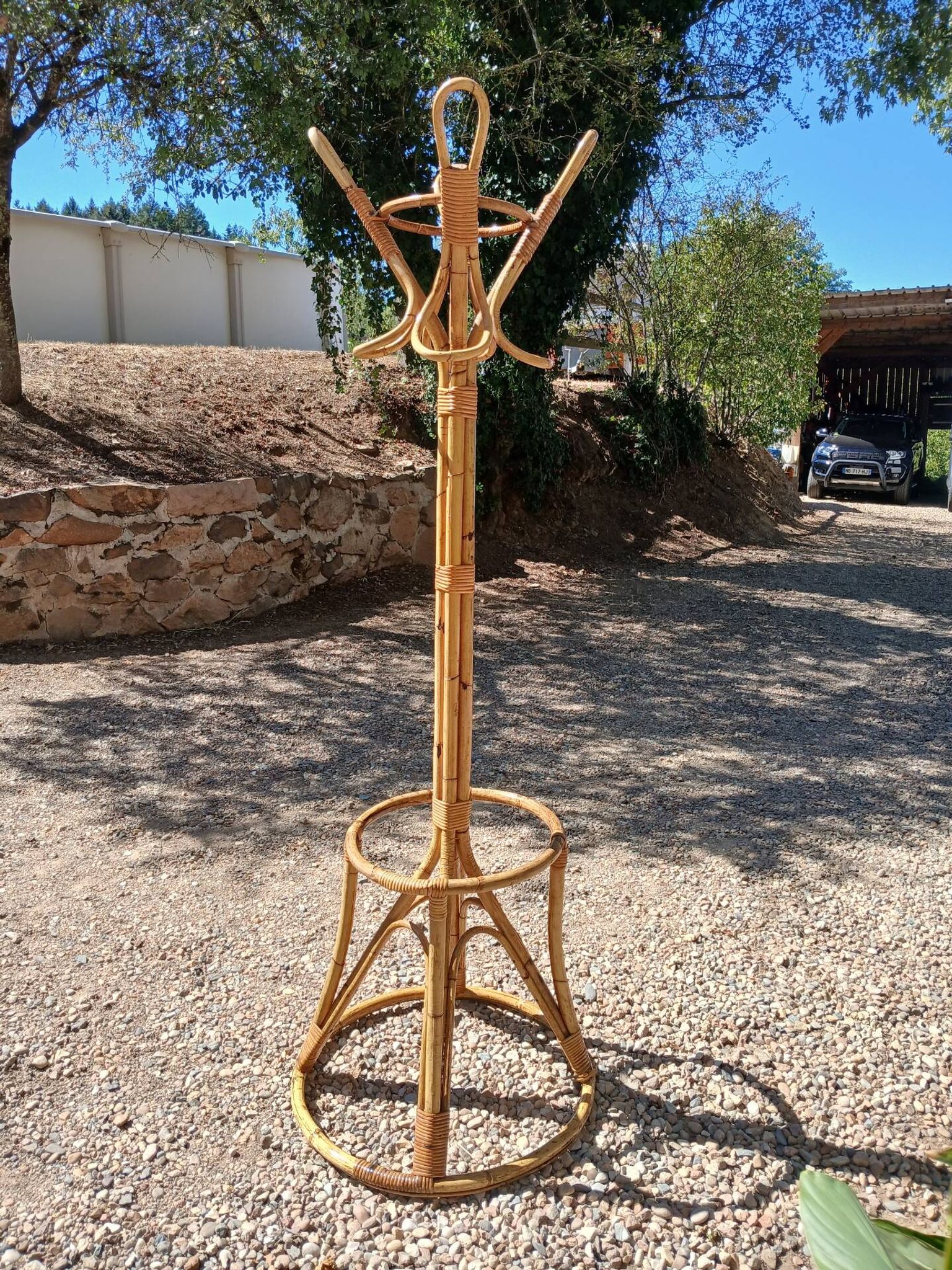 Vintage coat rack in bamboo and rattan