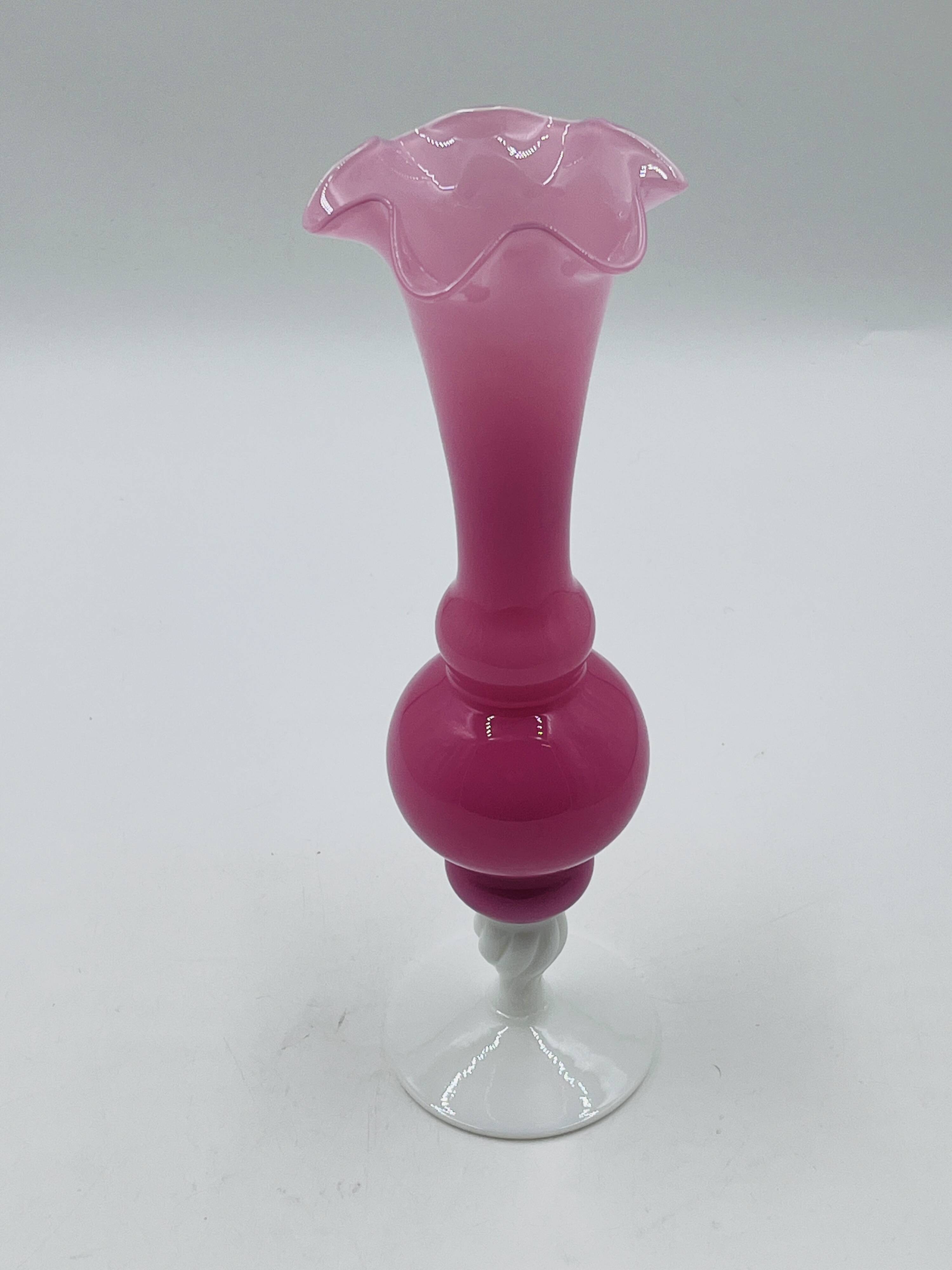 Pink and white opaline vase 31 cm