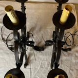 Pair of 3-light wrought iron candlesticks on vintage legs
