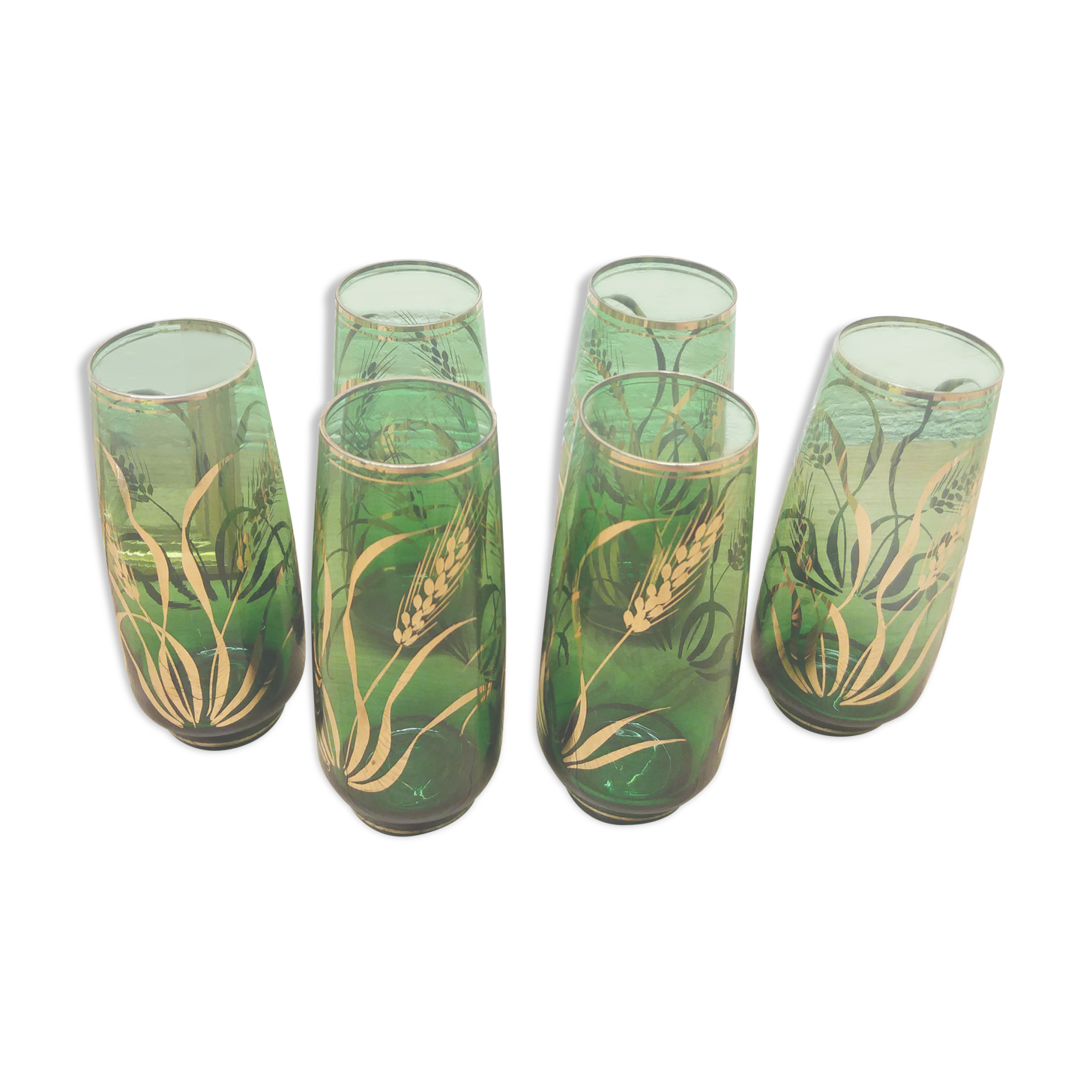 Set 6 emerald green orangeade glasses