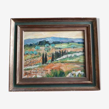 Tableau peinture a l'huile "paysage provençal signé H. Pujol "