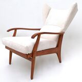 Reclining Armchair with Cherry Frame and White Velvet Upholstery, Italy