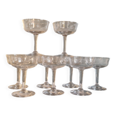 9 Coupes à champagne en verre Beau modèle des années 40