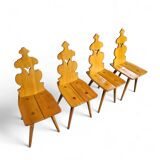 Chaises et table Cepelia Tiroler, ensemble de 5 pièces, Pologne, années 1960, marquées.