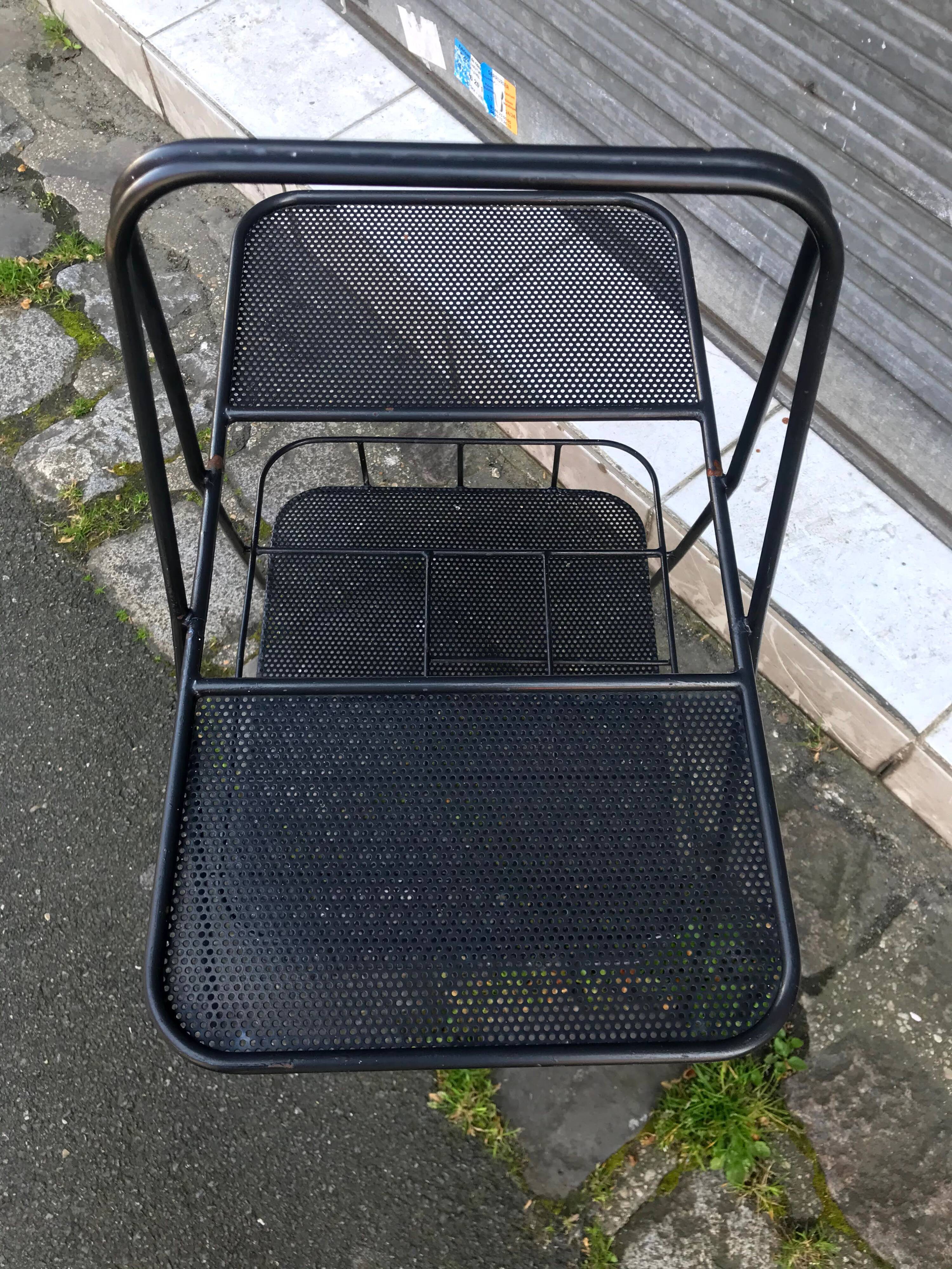 Matégot style bar trolley perforated black metal Design