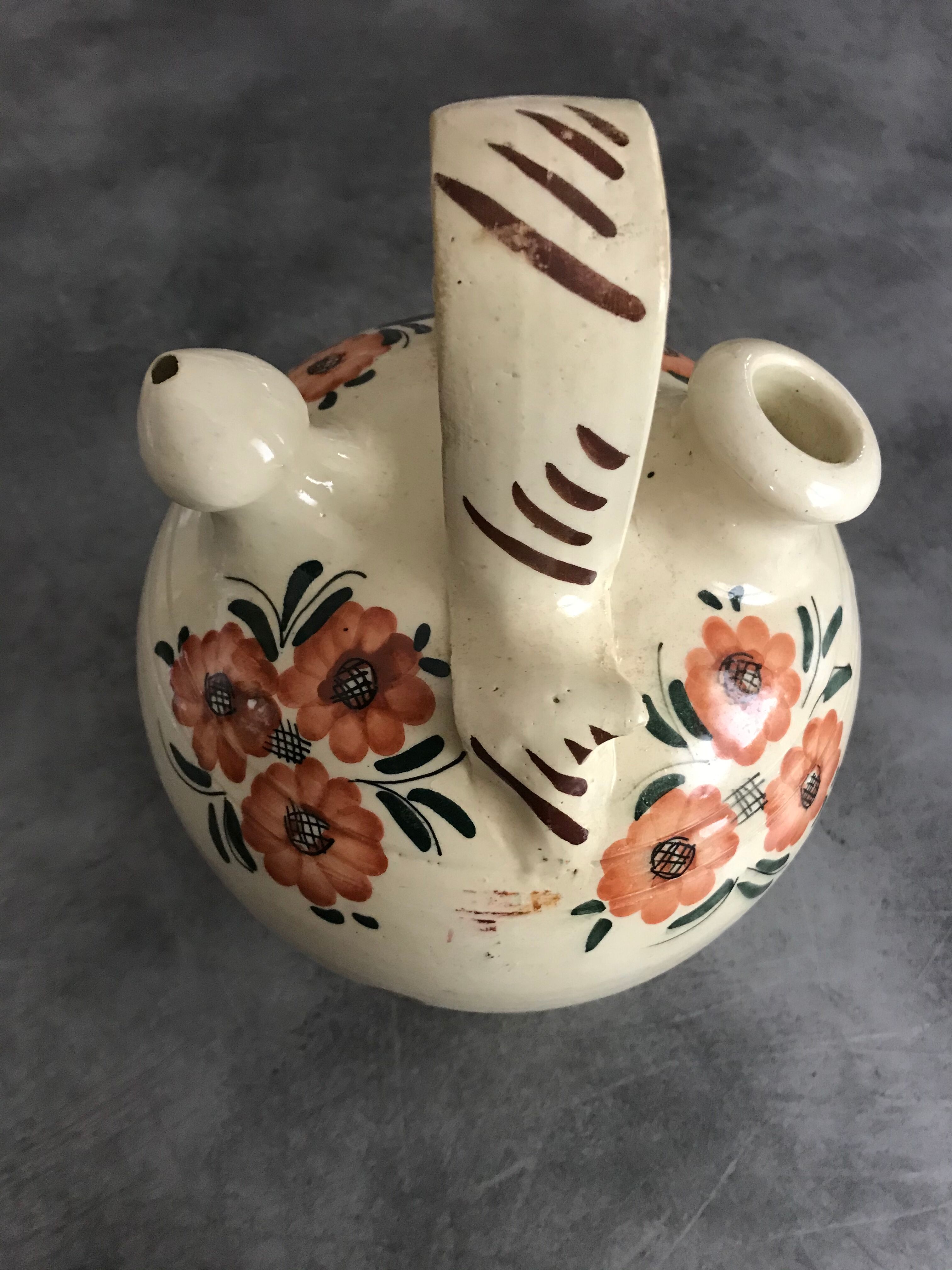 Gargoulette Cantir in ceramic with floral paint decoration