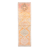 Tapis de couloir vintage anatolien, tons terre cuite, orange doux et gris clair
