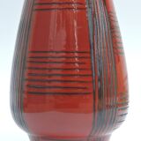 Vintage red ceramic vase scarified decoration elchinger 50' signed