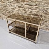 70s glass TV cabinet shelf console