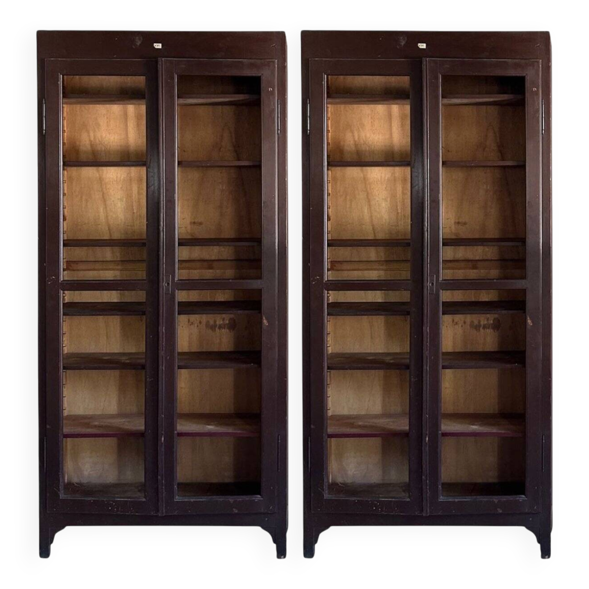 Italian Brown and Burgundy Lacquered Display Cabinets, 1890s, Set of 2