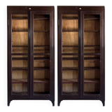 Italian Brown and Burgundy Lacquered Display Cabinets, 1890s, Set of 2