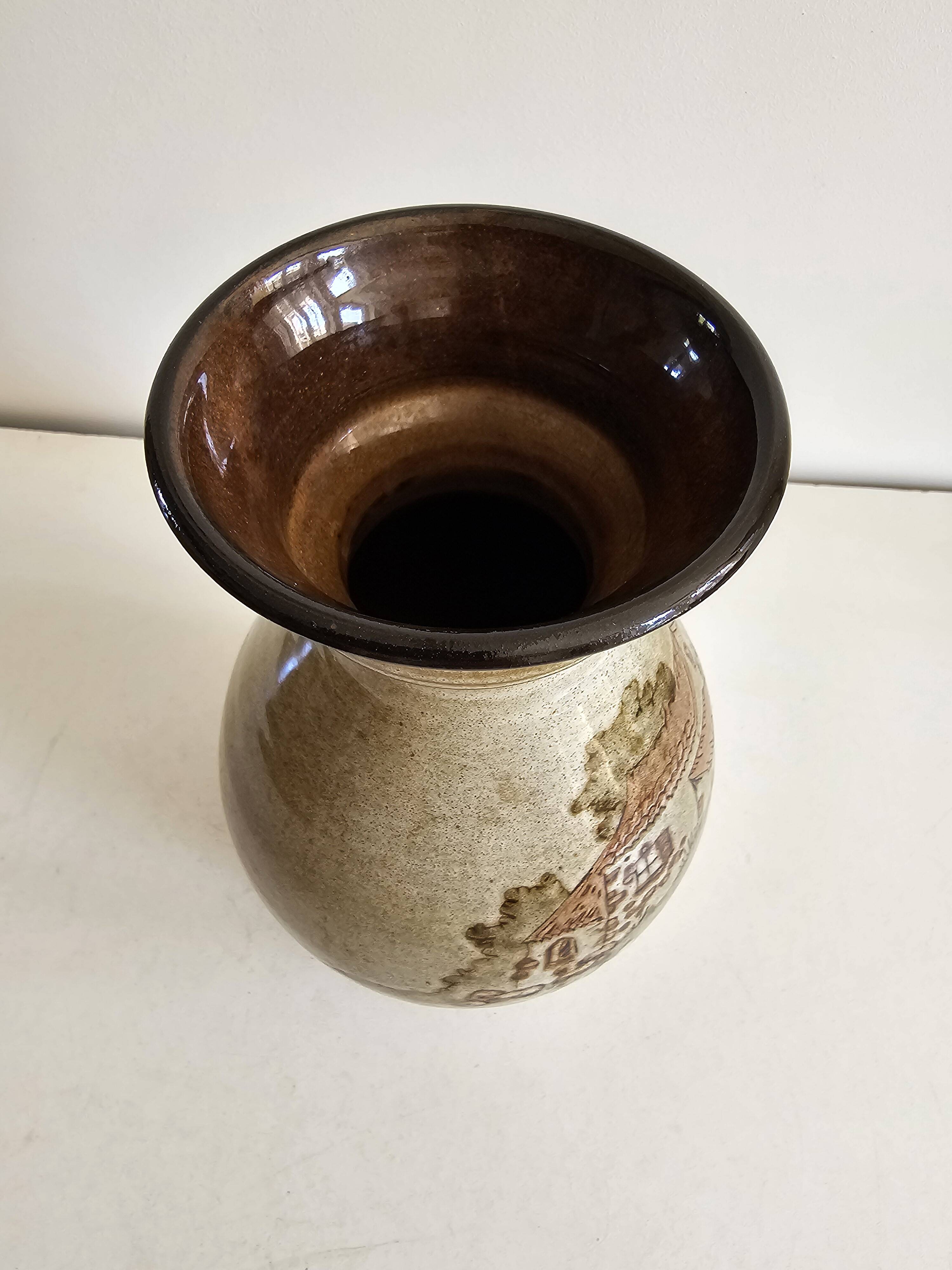Ceramic vase with Village pattern signed by Jean Paulet - vintage