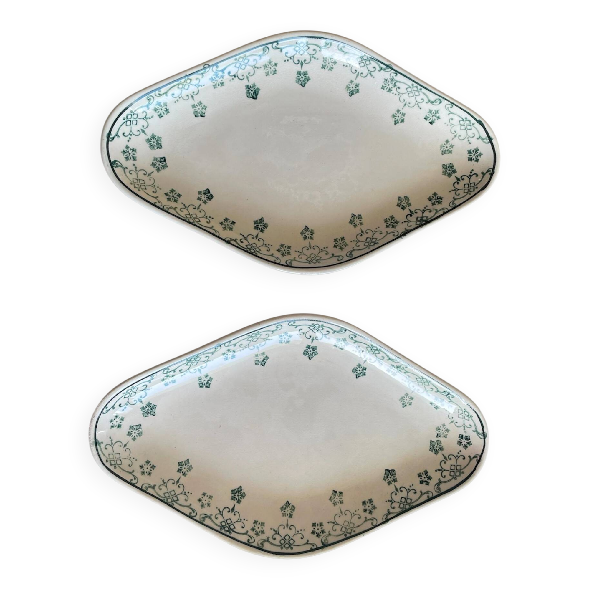 Pair of antique earthenware butter dishes from Saint-Amand (Nord)