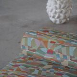 Art Deco bench, reupholstered in vintage fabric, Danish cabinetmaker, 1940s.