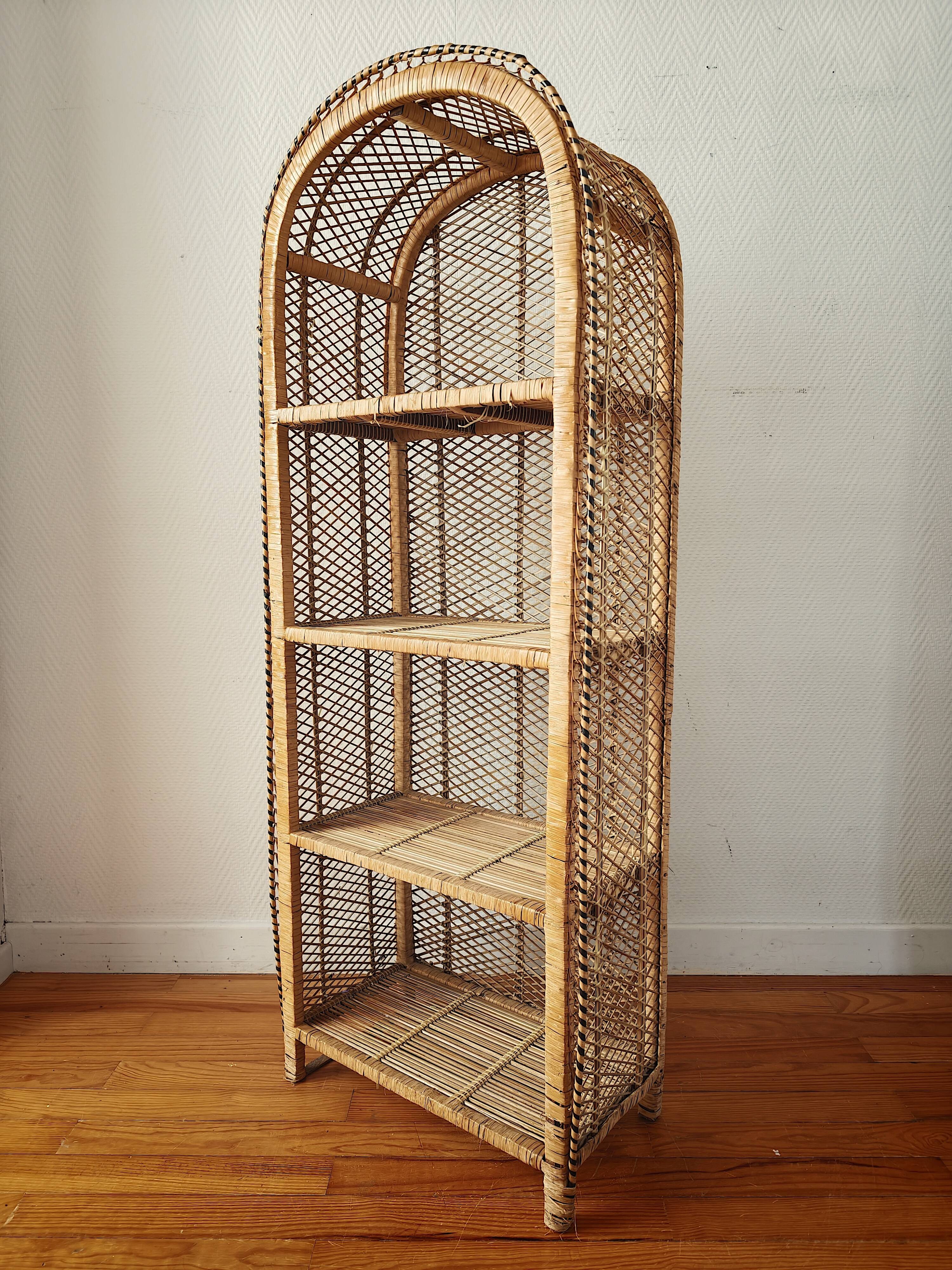 Rattan shelf on legs circa 1960